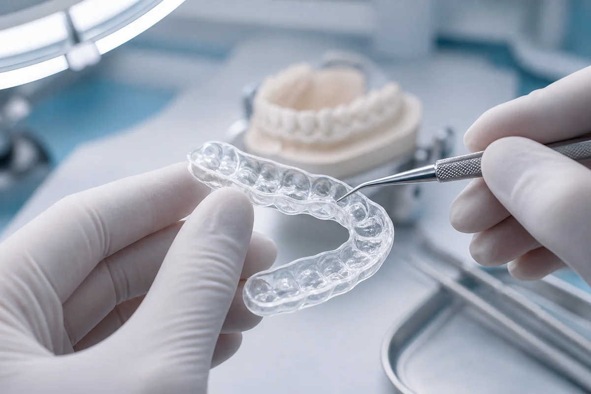 Ajuste profesional de una férula de descarga en laboratorio dental