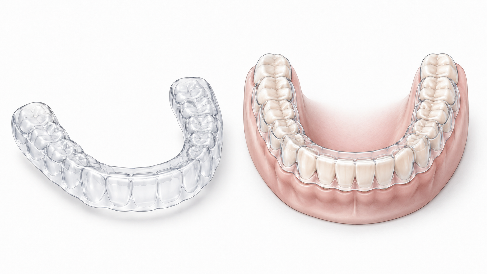 Vista didáctica de férula inferior transparente sobre la arcada mandibular