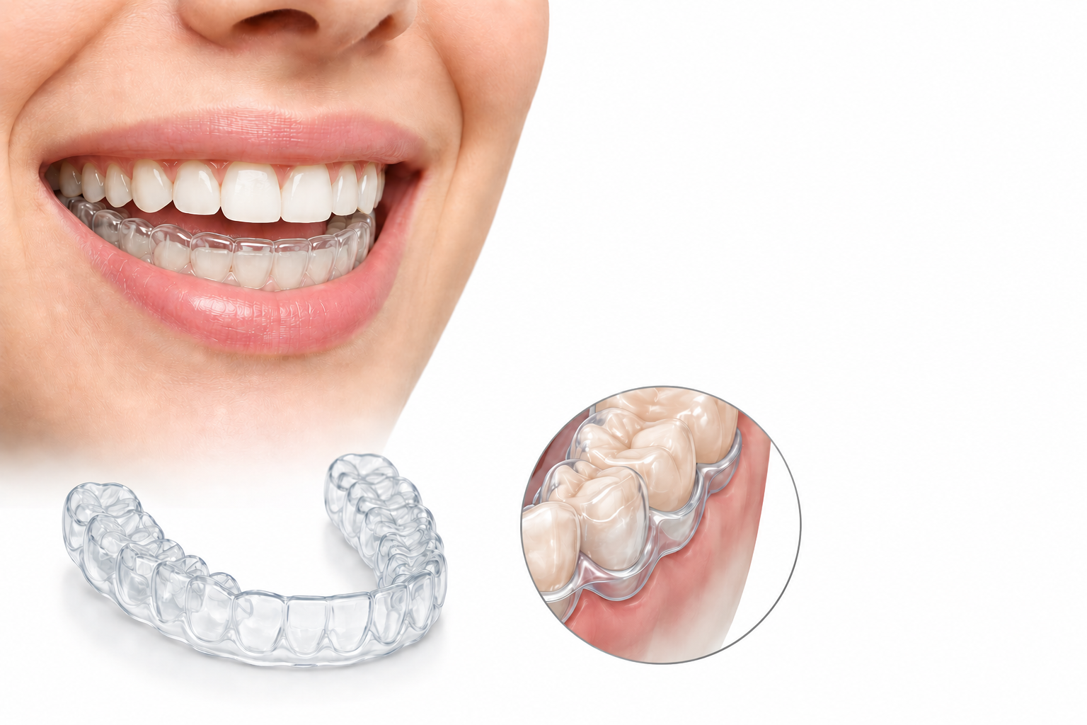 Férula inferior transparente colocada en los dientes de abajo