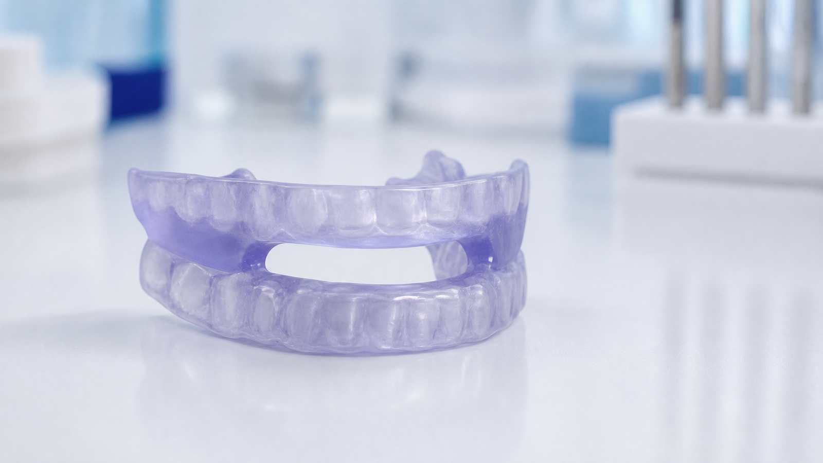 Férula de apnea del sueño a medida con diseño de avance mandibular